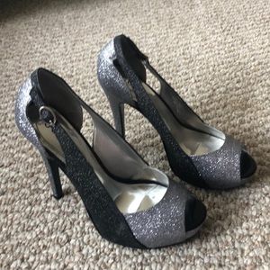 GUESS black and silver sparkling heels